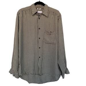 Giorgio Danieli Shirt Men Medium Black Cream Houndstooth Button Down Italy Rayon